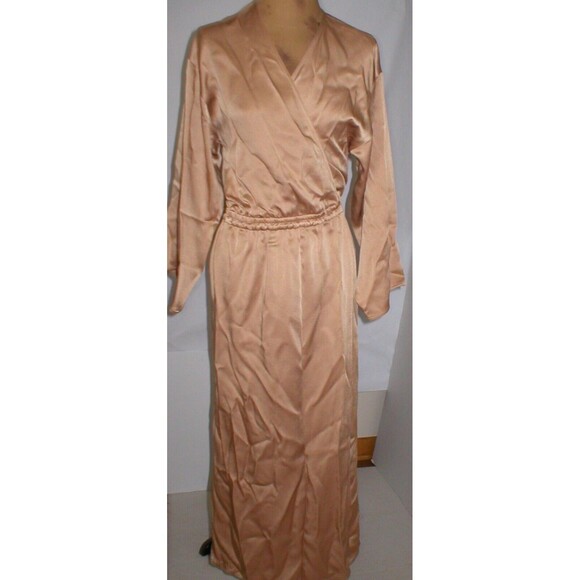 New Womens Designer Michael Kors Collection Italy Dress Long 4 Tan Beige Silky
